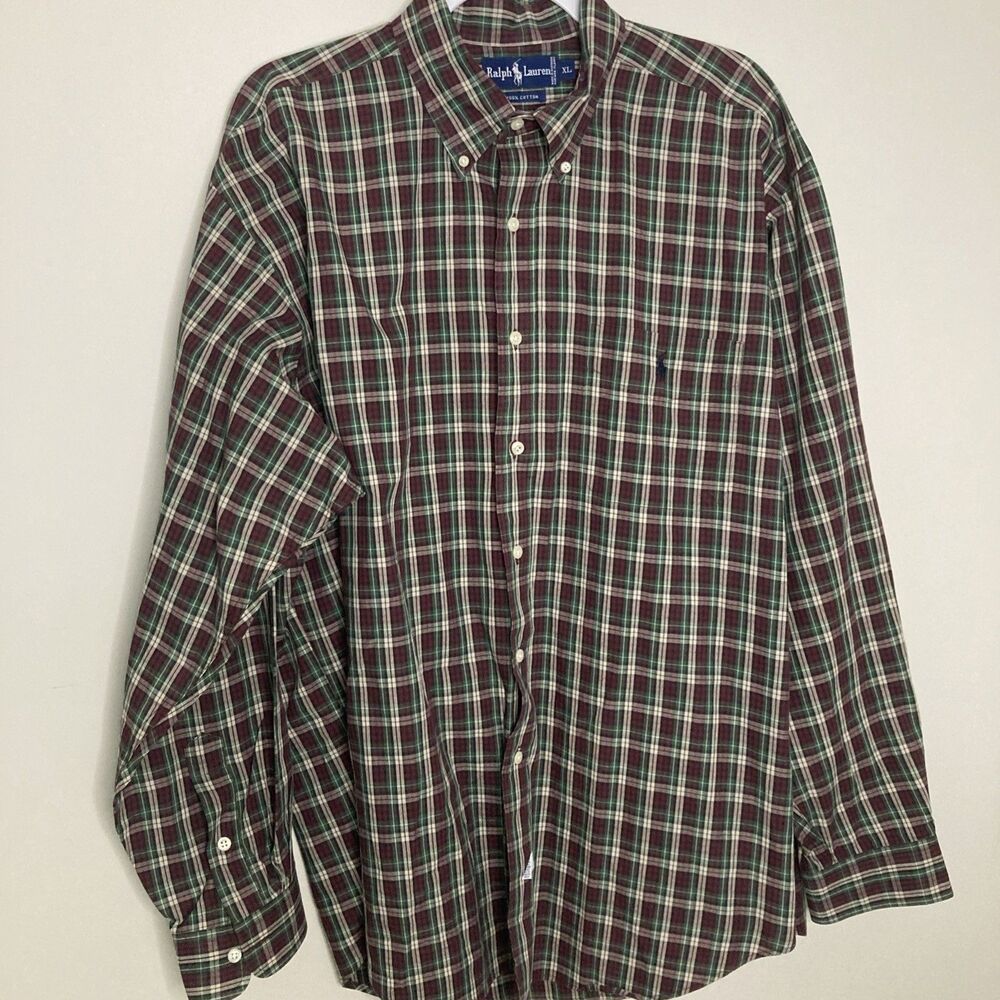 Ralph Lauren Shirt Men's Size XL Red Green Plaid Button Down Long Sleeve